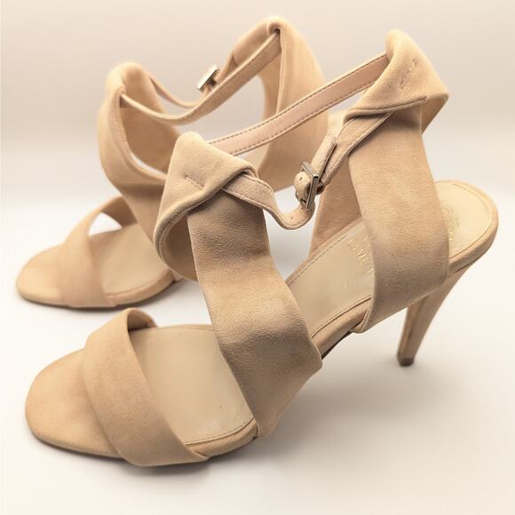Vince Camuto Kalinte Biscuit Beige Suede Open Toe Ankle Strap Heels Size 8.5 - Picture 4 of 9